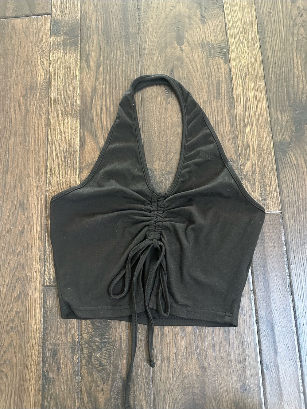 shein black ruched halter crop top – size small